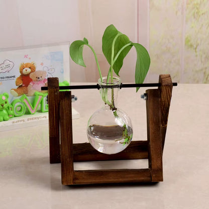 Terrarium Creative Hydroponic Plant Transparent Vase Wooden Frame Vase Decorations Glass Tabletop Plant Bonsai Decor Flower Vase