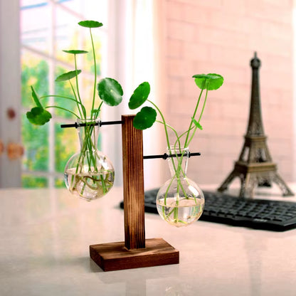 Terrarium Creative Hydroponic Plant Transparent Vase Wooden Frame Vase Decorations Glass Tabletop Plant Bonsai Decor Flower Vase