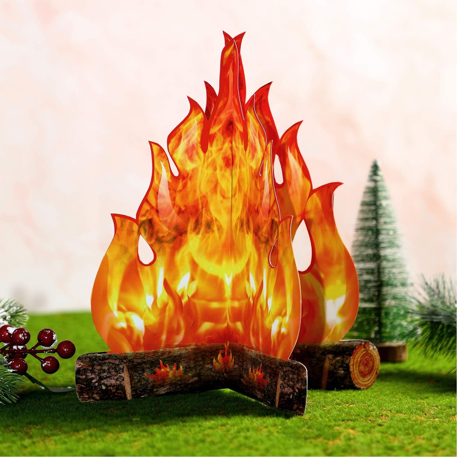 3 Sets Fake Fire Fake Flame Prop Camping Decoration 3D Cardboard Campfire Centerpiece Artificial Flames Campfire Party Decoration for Camp Bachelorette Party Supplies(Gold Orange)