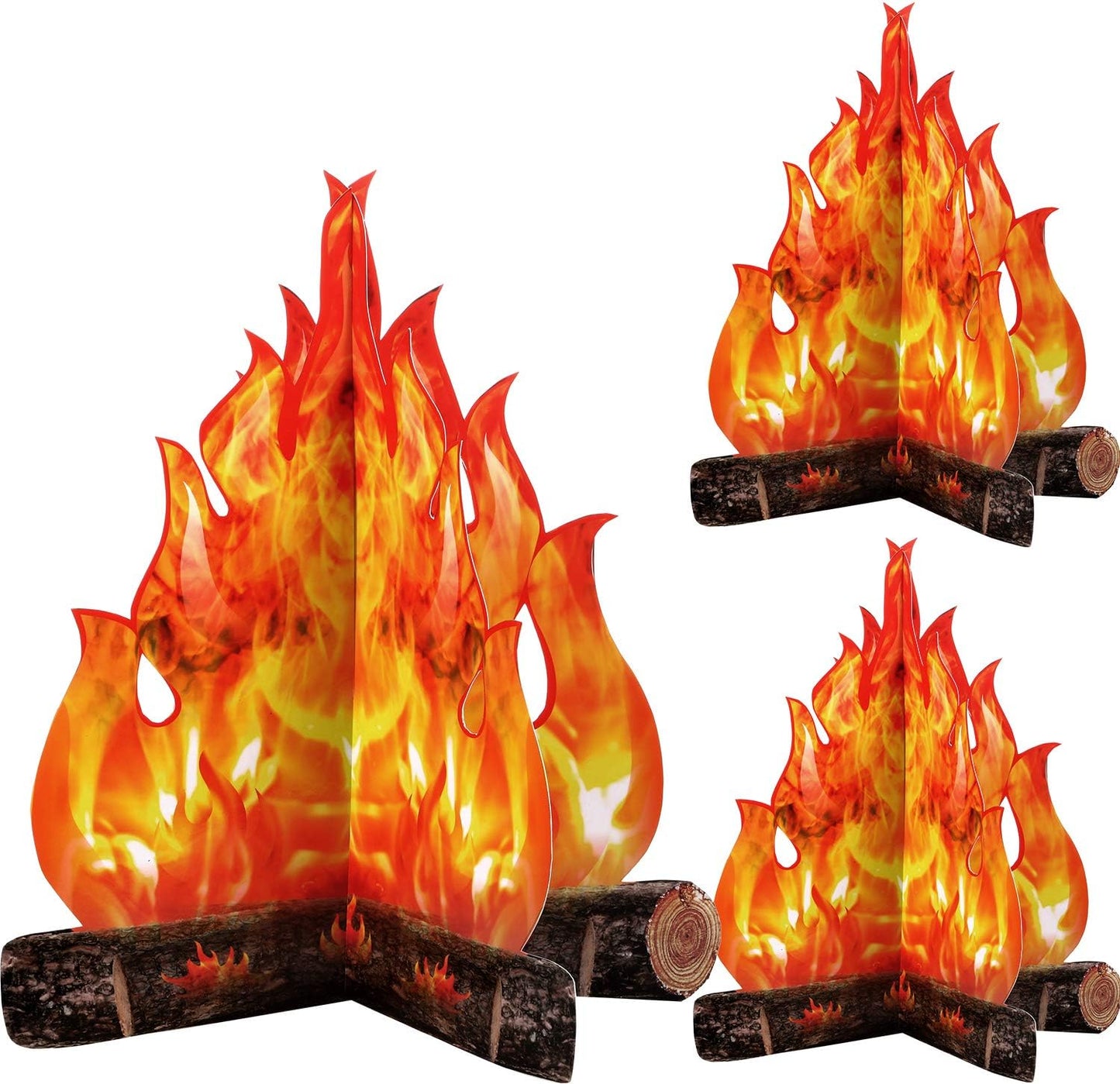 3 Sets Fake Fire Fake Flame Prop Camping Decoration 3D Cardboard Campfire Centerpiece Artificial Flames Campfire Party Decoration for Camp Bachelorette Party Supplies(Gold Orange)