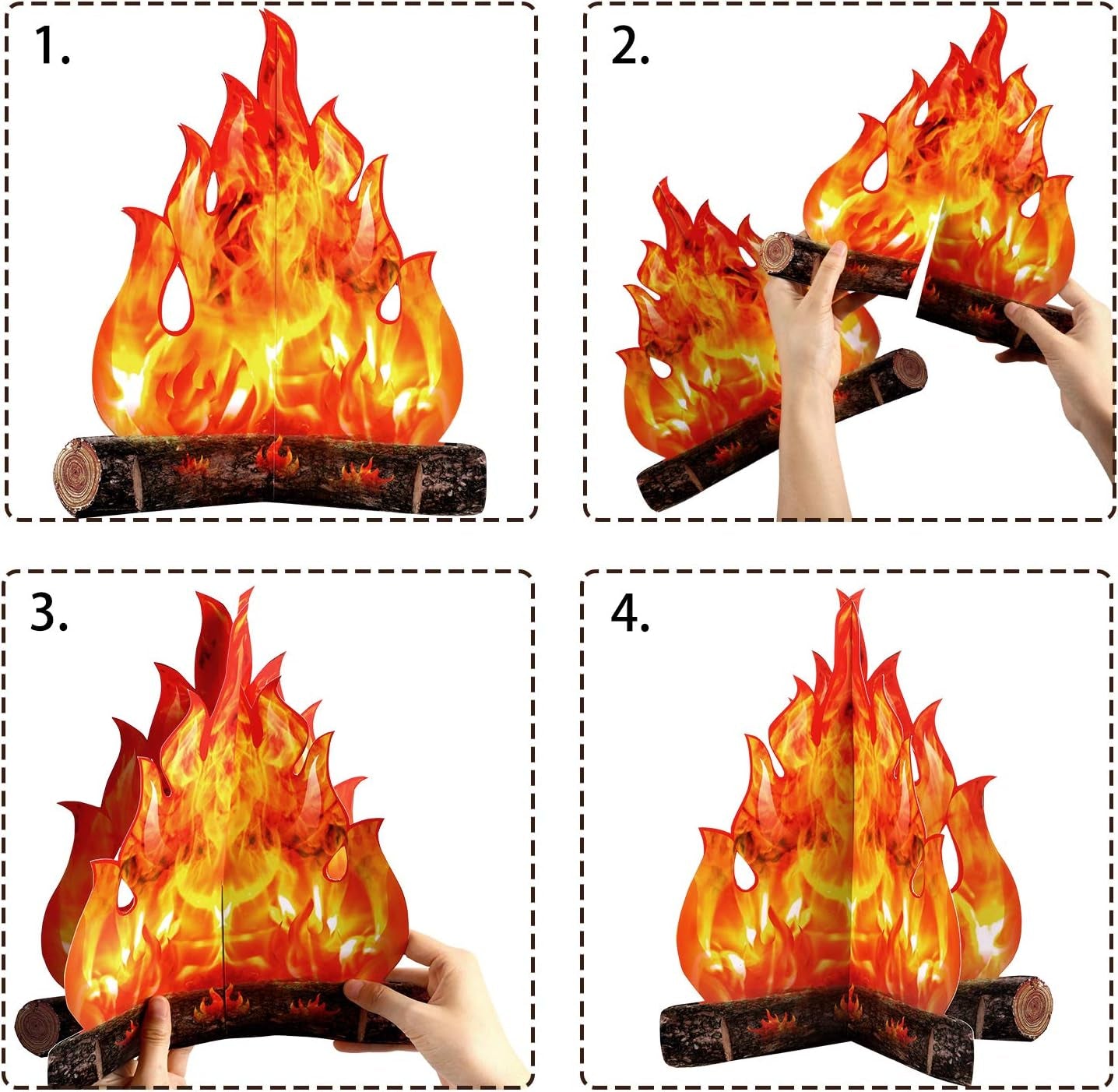 3 Sets Fake Fire Fake Flame Prop Camping Decoration 3D Cardboard Campfire Centerpiece Artificial Flames Campfire Party Decoration for Camp Bachelorette Party Supplies(Gold Orange)